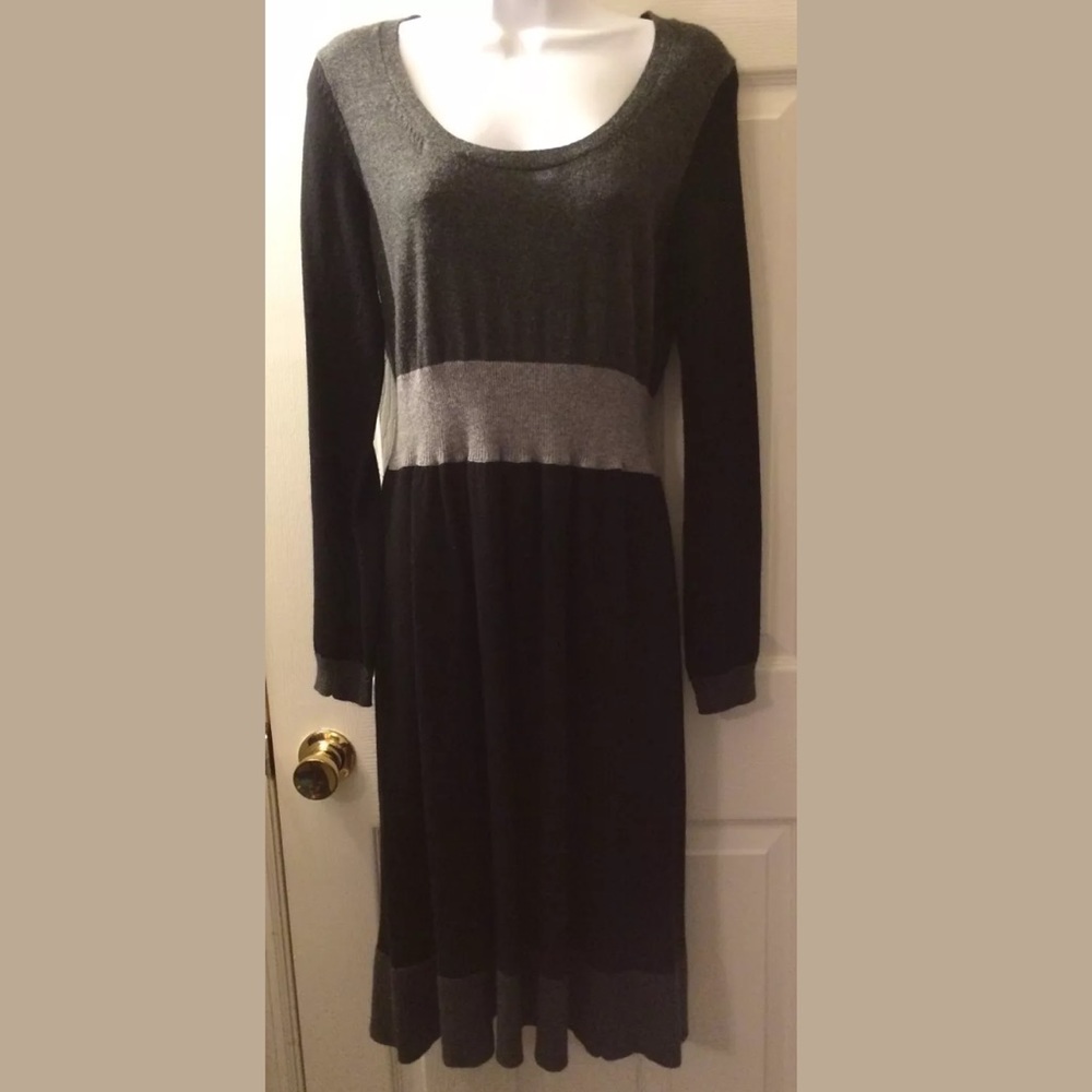 BODEN Sweater Dress Cashmere Colorblock Knit Midi Soft Knit charcoal gray Long